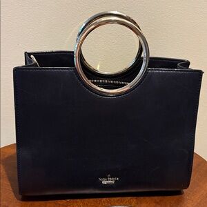 Kate Spade satchel  Crossbody bag leather black  goldtone round ring handles EUC